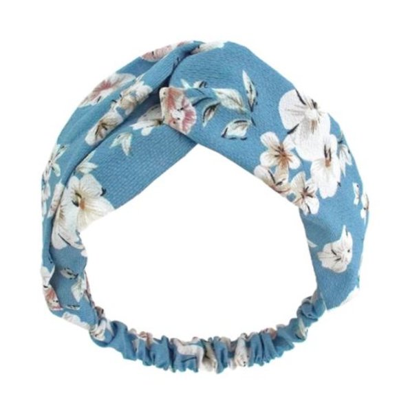 Baby blue Floral Bohemian Fabric headband - Picture 2 of 4